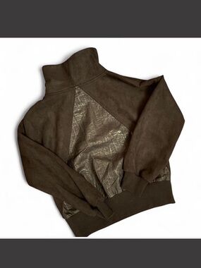 Black Faux Leather Turtleneck Pullover